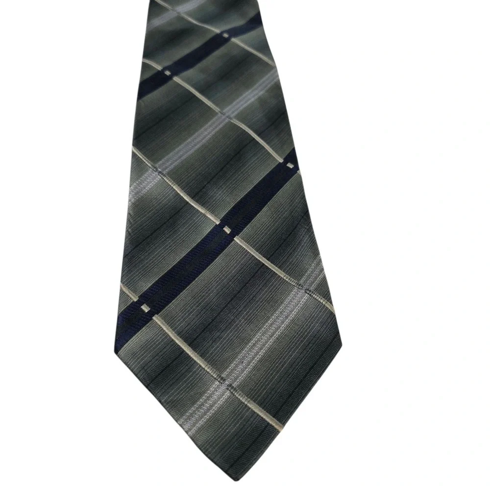 Savony Collection Plaid Silk Necktie Men's Green Blue Formal Dress Tie‎ Designer